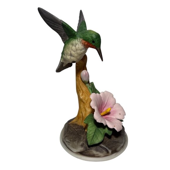 Andrea By Sadek Hummingbird Figure Pink Flower 5.5" Handpainted Detailed 6059 - Picture 1 of 8